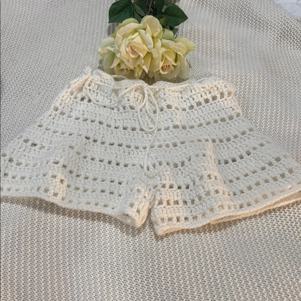 Handmade Cream Crochet Women's Shorts